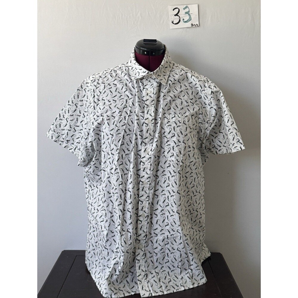 Apt 9 Premier Flex Mens XXL Lizard Gecko Print Shirt Short Sleeve Cotton